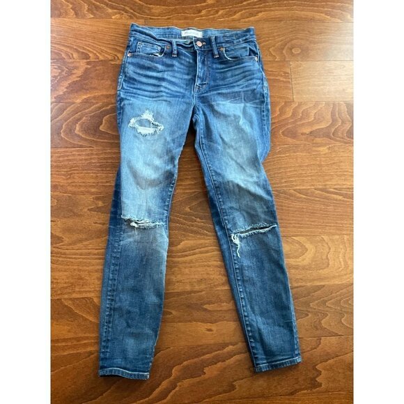 Madewell Jeans High Riser Skinny Zip Fly Distressed Stretch Denim Blue Sz 27 - Picture 2 of 8